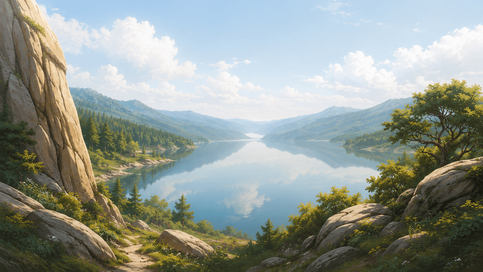 Clean mountain lake artwork without a watermark